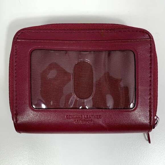BUXTON Wine Red Leather Accordion Double Zip Around Credit Card ID Holder Wallet - Picture 2 of 9